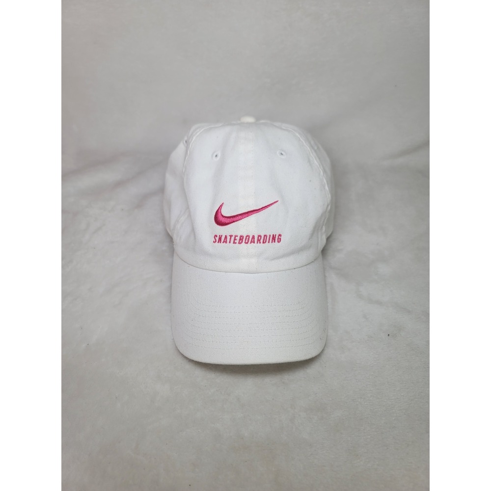 Nike SB Heritage86 Skateboarding Adjustable Hat White Pink Swoosh Athleisure